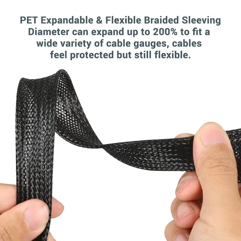 Gandenyan PET Expandable Braided Wire Loom 100ft-1/4Inch | Mesh Cable Management for Home & Office - view 3