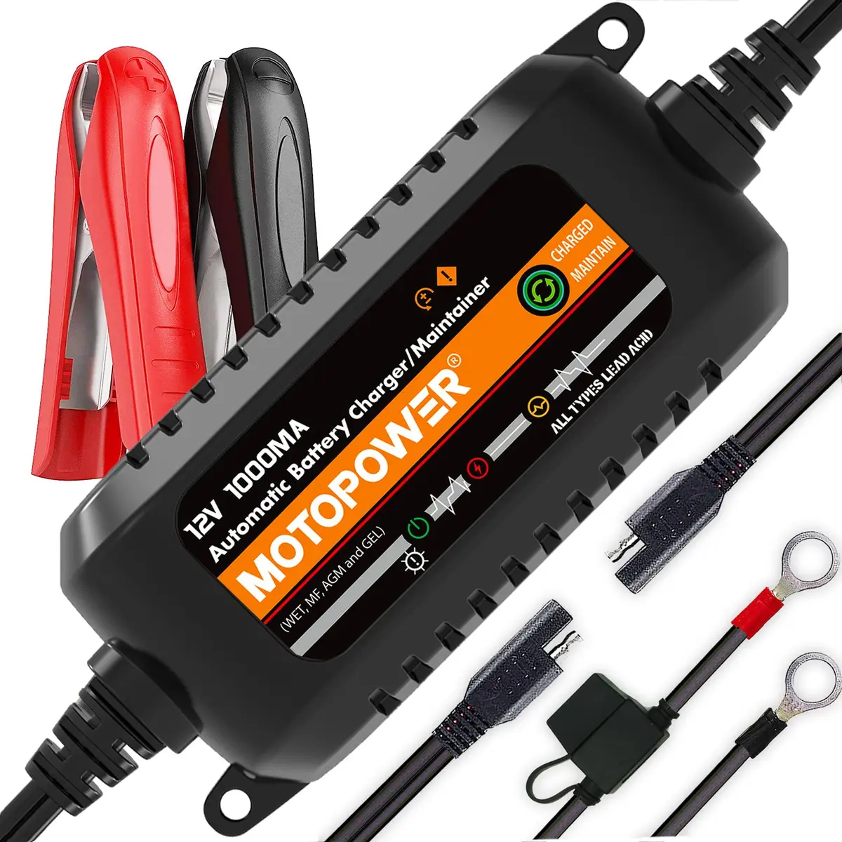 MOTOPOWER MP00205B 12V 1A Automatic Battery Charger & Maintainer | 12V 1A - main product image
