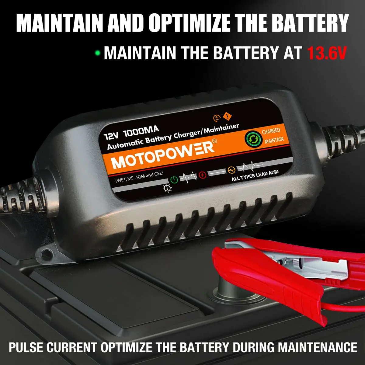 MOTOPOWER MP00205B 12V 1A Automatic Battery Charger & Maintainer | 12V 1A - view 2