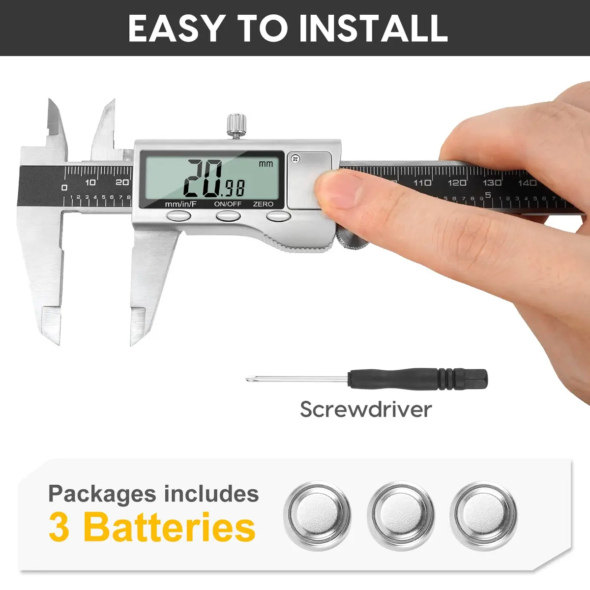 Jiavarry Digital Caliper 6 Inch Stainless Steel LCD Screen | Accurate Measurement for DIY & Household - view 5