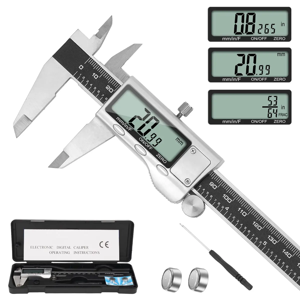 Jiavarry Digital Caliper 6 Inch Stainless Steel LCD Screen | Accurate Measurement for DIY & Household - main product image