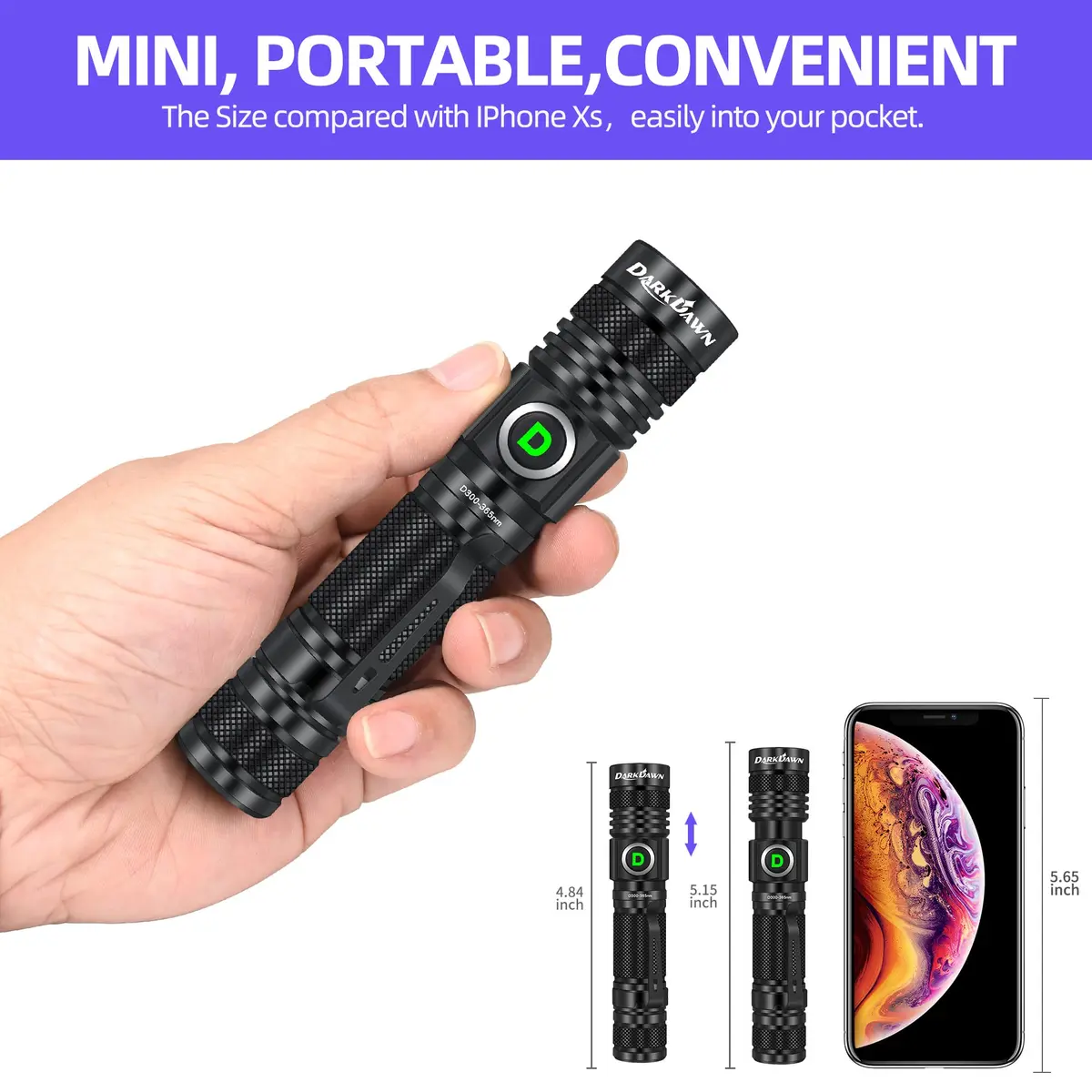 DARKDAWN UV 365nm Light Flashlight | USB Rechargeable Blacklight for Detection & Verification - view 5