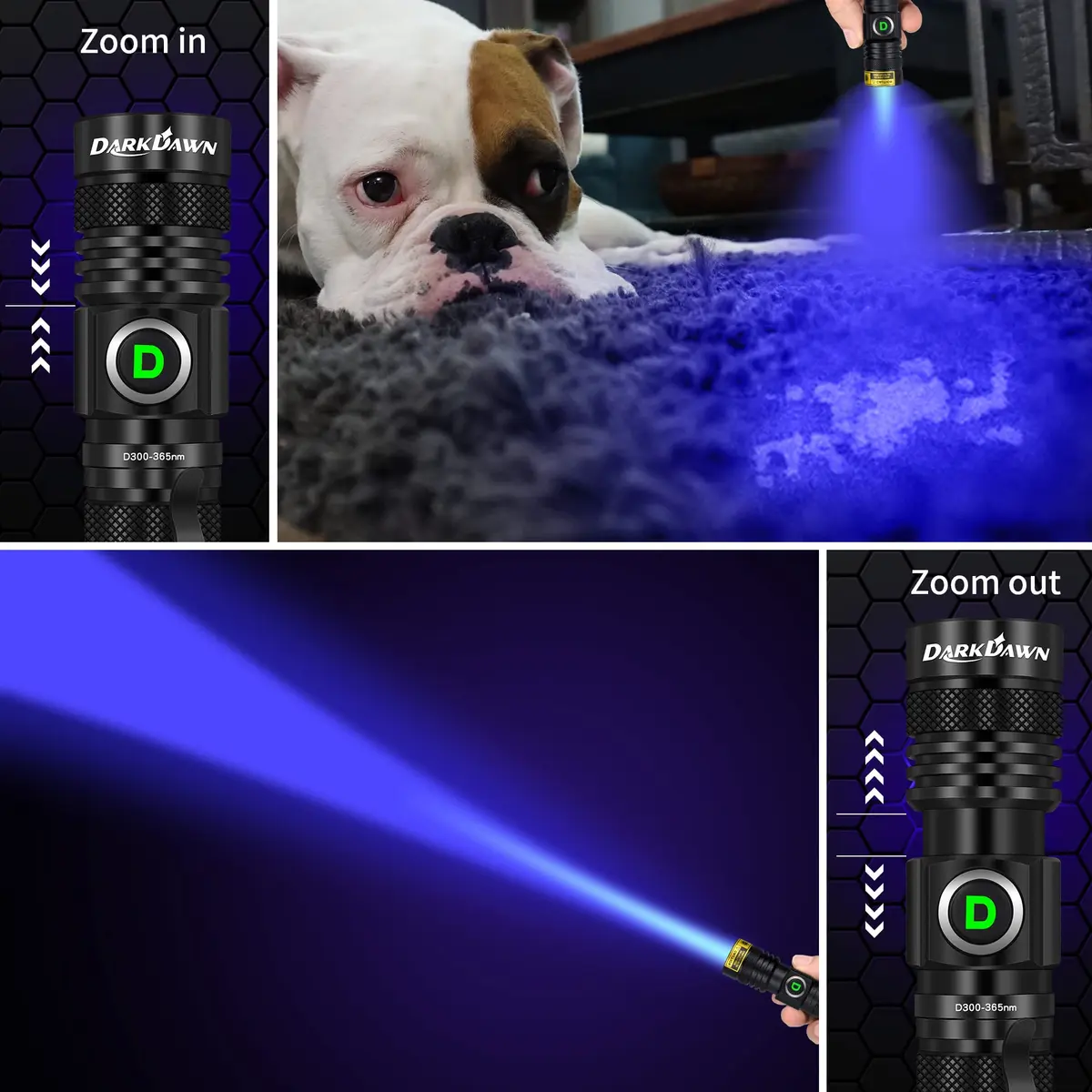 DARKDAWN UV 365nm Light Flashlight | USB Rechargeable Blacklight for Detection & Verification - view 3