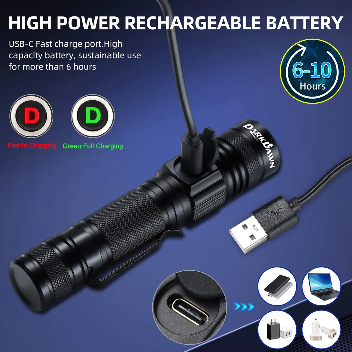 DARKDAWN UV 365nm Light Flashlight | USB Rechargeable Blacklight for Detection & Verification - view 4