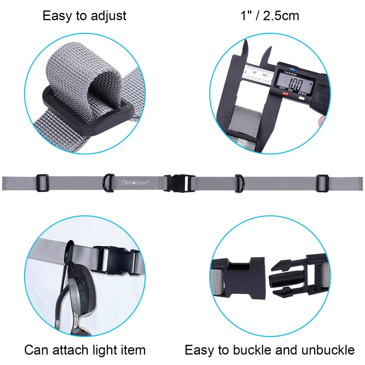 Wisdompro Heavy Duty Backpack Chest Strap, Gray | Adjustable Webbing for Outdoor Activities - view 4