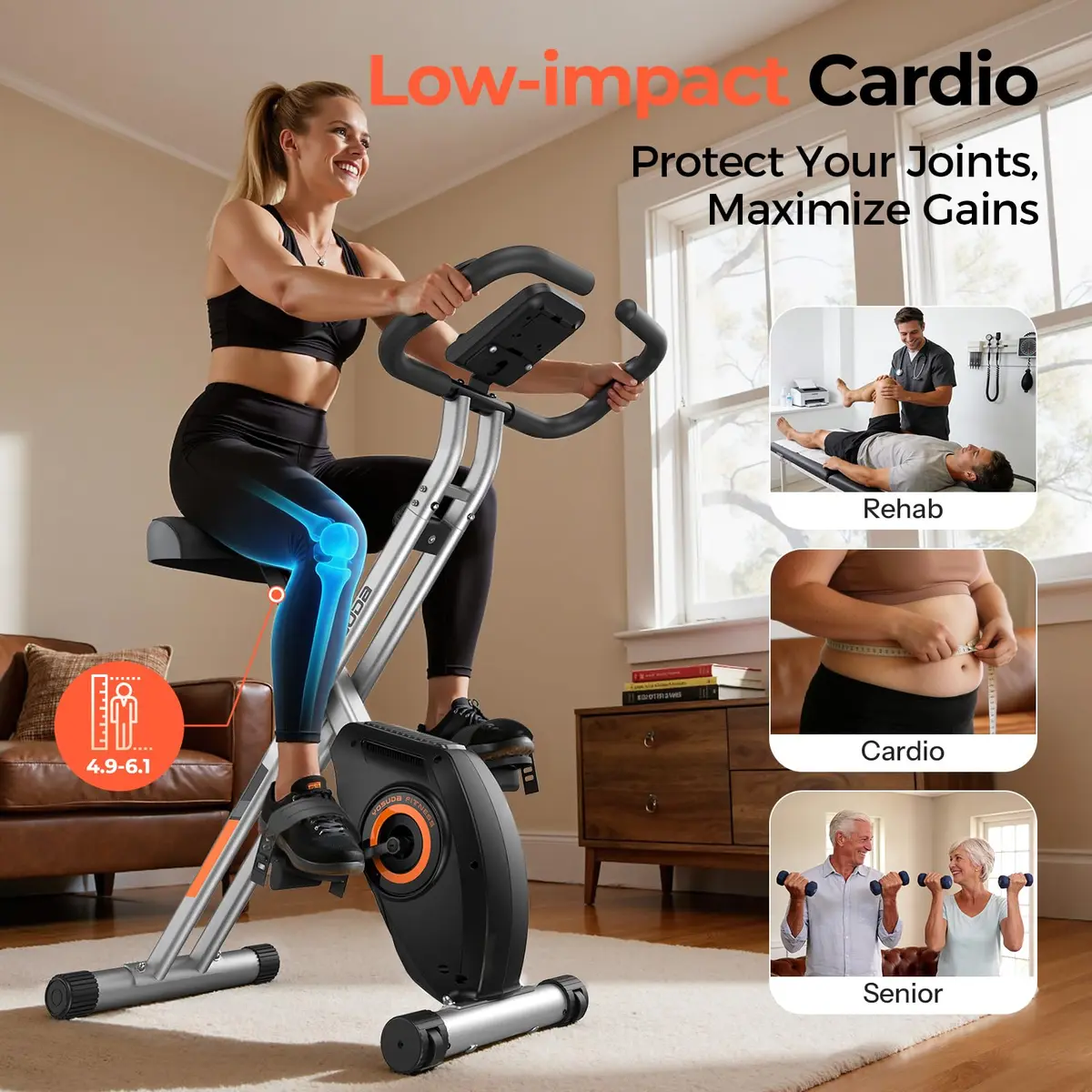 YOSUDA Exercise Bike 2-in-1 Folding Magnetic X-Bike | 8 Resistance Levels for Home Gym - view 5