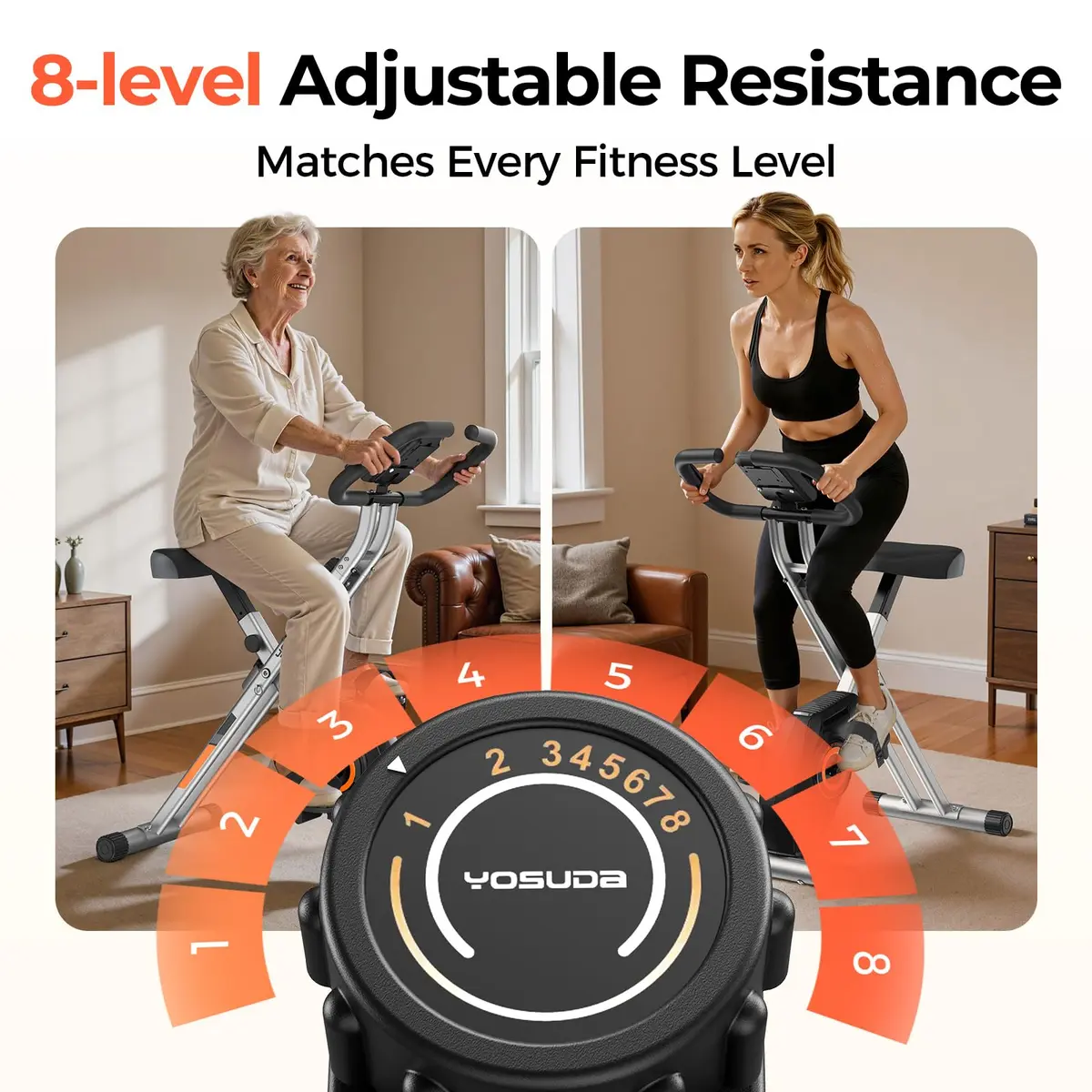 YOSUDA Exercise Bike 2-in-1 Folding Magnetic X-Bike | 8 Resistance Levels for Home Gym - view 6