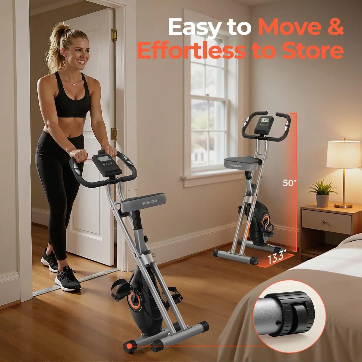 YOSUDA Exercise Bike 2-in-1 Folding Magnetic X-Bike | 8 Resistance Levels for Home Gym - view 8
