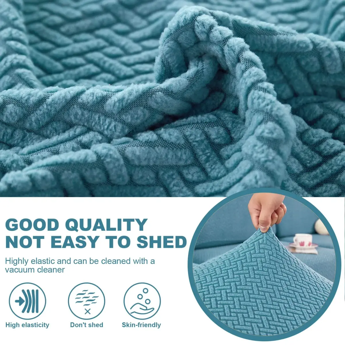 ShowyLive Weave Sea Blue Stretch Sofa Cover for L-Shaped Sectional Couches, Large Single Seat (21.65-35 inch Width) - view 3