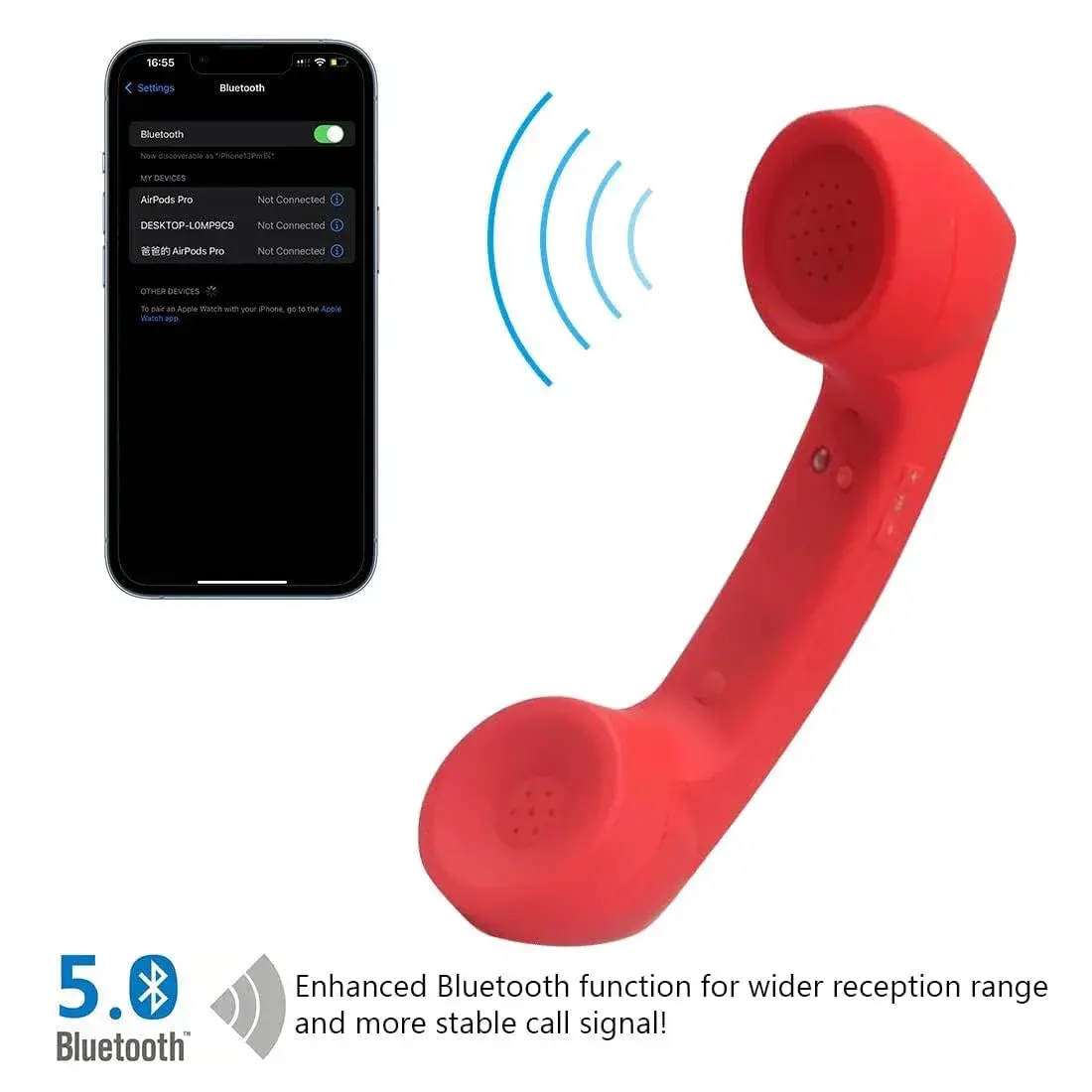 LIONSOUL Retro Bluetooth Handset E88C9D | 12 Hours Talk Time - view 3