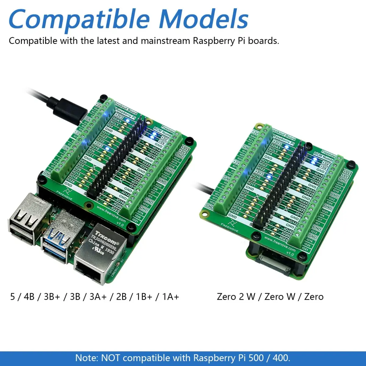 Freenove Breakout Board for Raspberry Pi 5 4B 3B+ Zero 2 W HAT | GPIO Status LEDs & Terminal Block - view 6