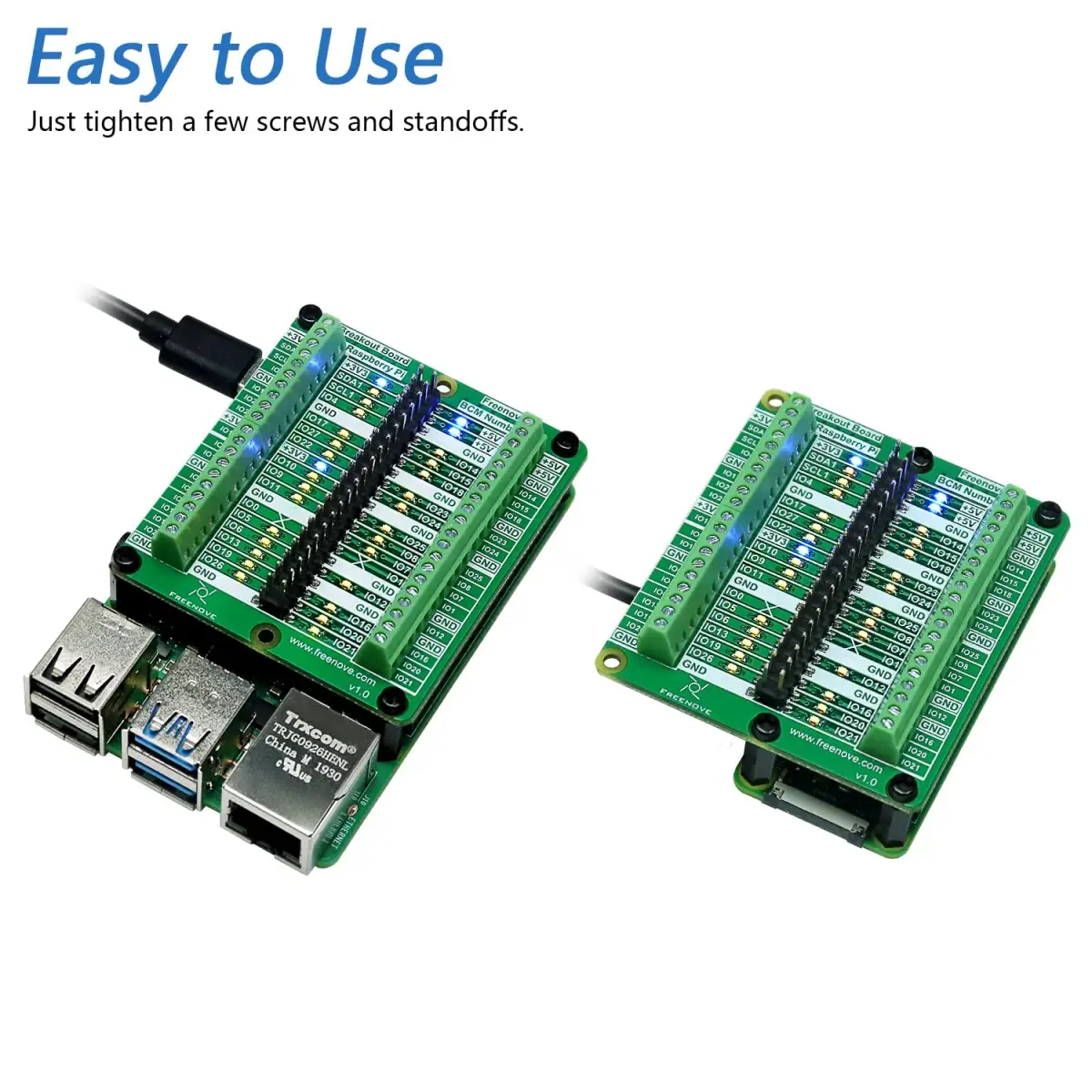 Freenove Breakout Board for Raspberry Pi 5 4B 3B+ Zero 2 W HAT | GPIO Status LEDs & Terminal Block - view 2