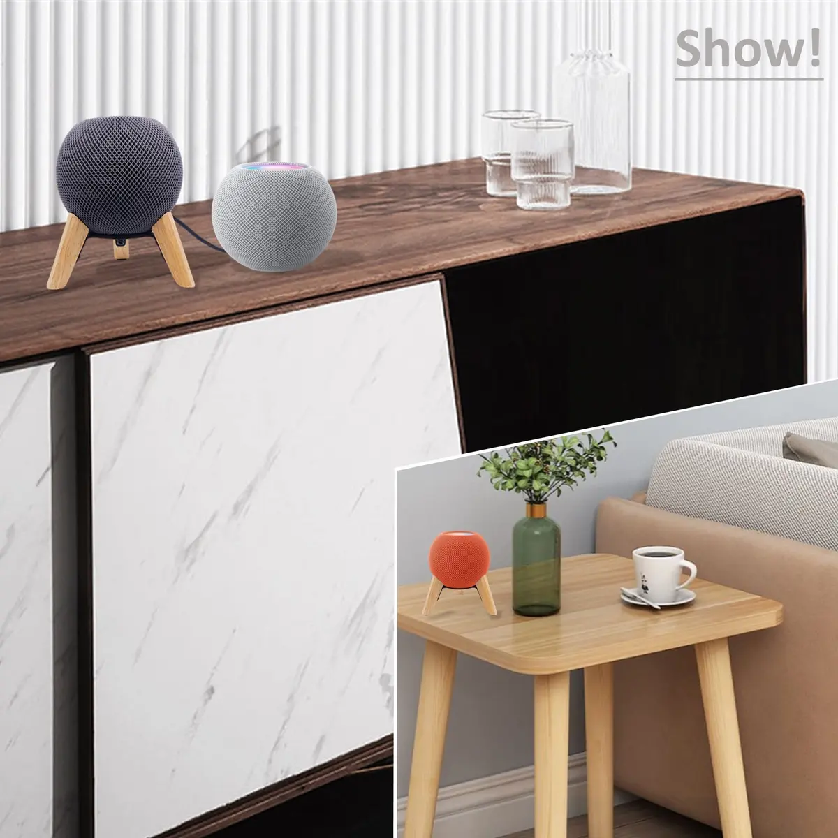 Counlisha Real Wood Stand for Homepod mini | Stylish Desktop Bracket in White Oak - view 6
