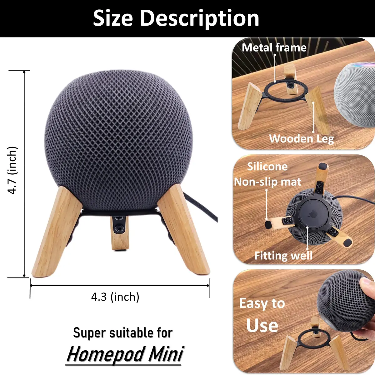 Counlisha Real Wood Stand for Homepod mini | Stylish Desktop Bracket in White Oak - view 2