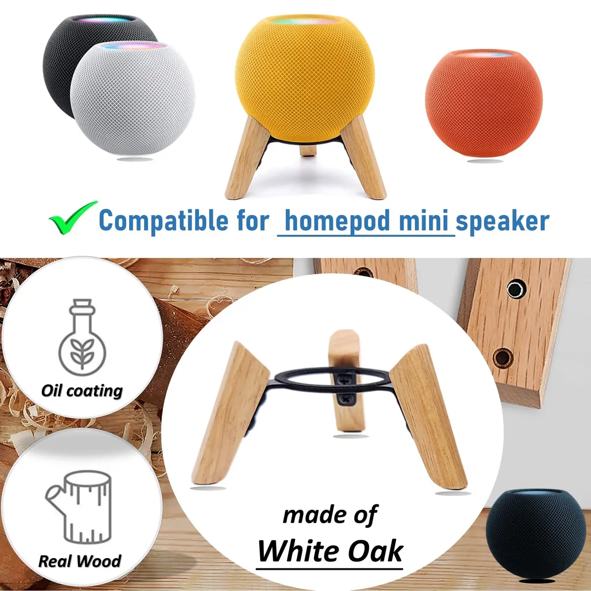 Counlisha Real Wood Stand for Homepod mini | Stylish Desktop Bracket in White Oak - view 4