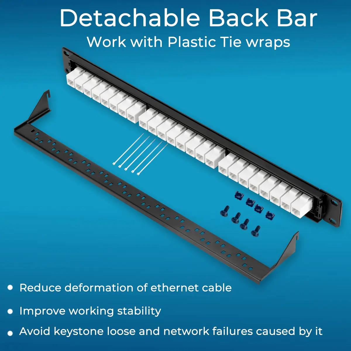 Rapink 24-Port Cat6 Patch Panel with 10Gbps Keystone Couplers | Toolless Termination for Cat6, Cat5e, Cat5 Cabling - view 6