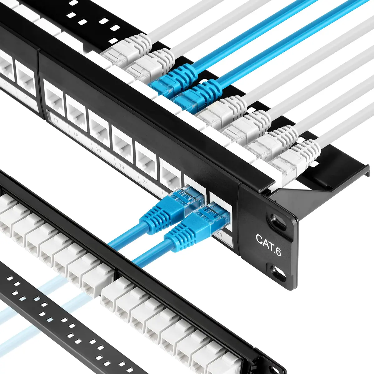 Rapink 24-Port Cat6 Patch Panel with 10Gbps Keystone Couplers | Toolless Termination for Cat6, Cat5e, Cat5 Cabling - main product image