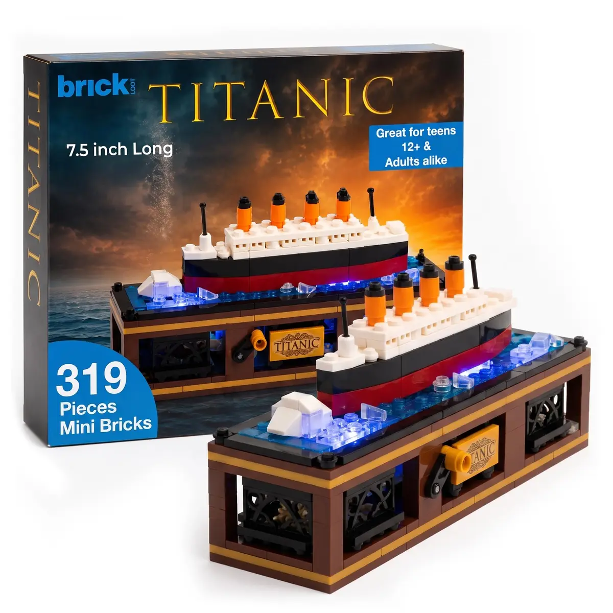 Brick Loot Titanic Iceberg Model Kit with LED Lights, 319-Piece Building Set 19.05cm (7.5" L) x 5.08cm (2" W) x 10.16cm (4" H) | STEM Learning Fun - main product image