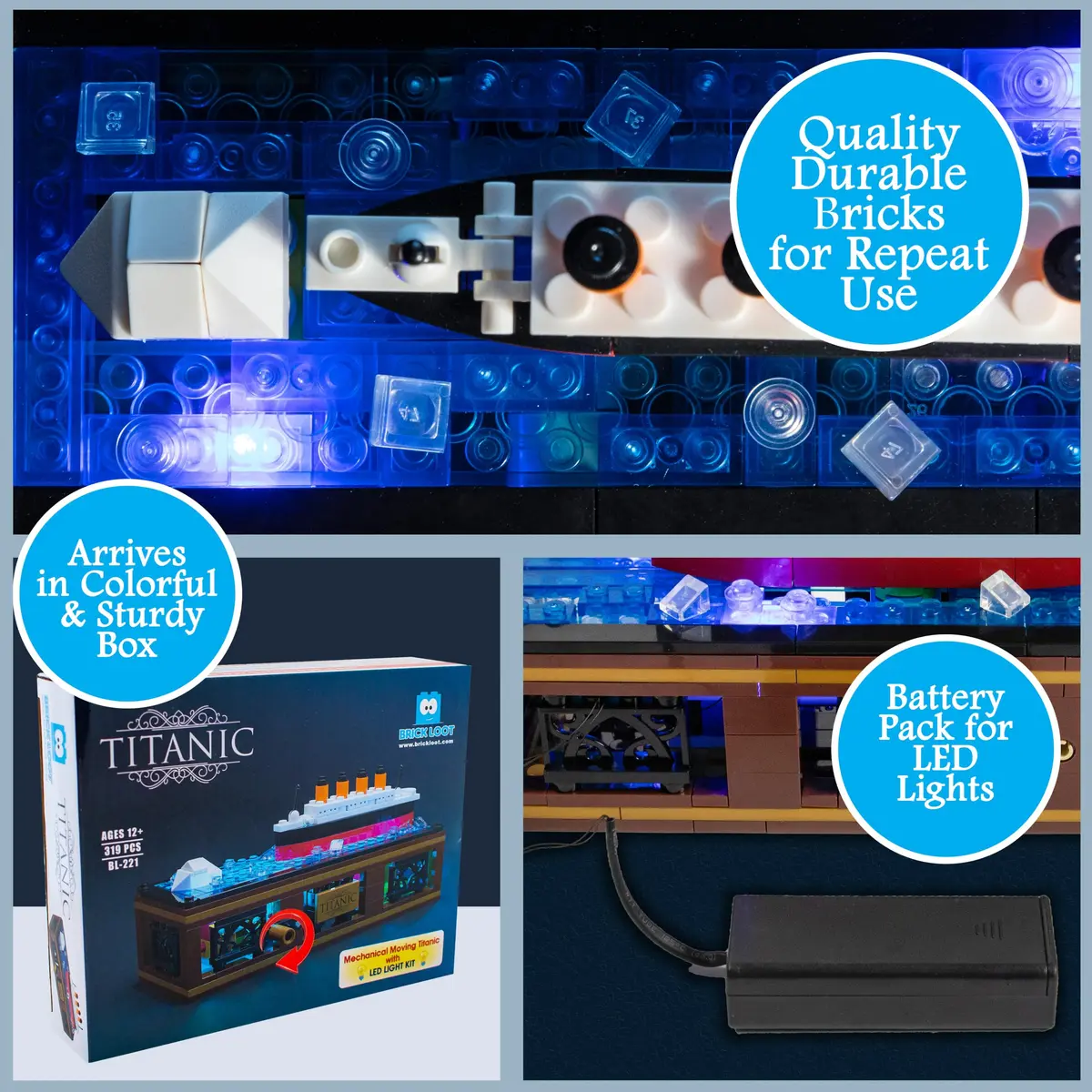 Brick Loot Titanic Iceberg Model Kit with LED Lights, 319-Piece Building Set 19.05cm (7.5" L) x 5.08cm (2" W) x 10.16cm (4" H) | STEM Learning Fun - view 2