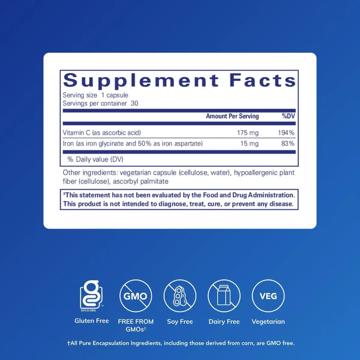 Pure Encapsulations Iron-C Capsules 30 Count (Pack of 1) | Supports Red Blood Cell Production & Muscle Function with Enhanced Iron Absorption - view 2