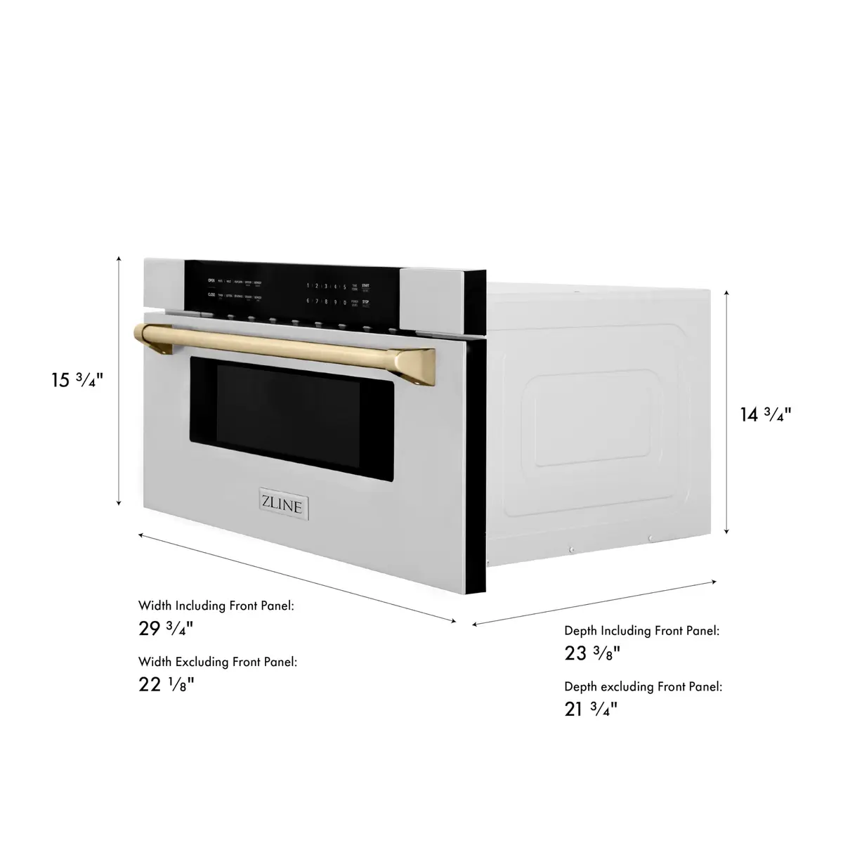 ZLINE Autograph Edition 30" 1.2 cu. ft. Built-In Microwave Drawer in Stainless Steel with Gold Accents | Space-Saving, Elegant Design - view 3