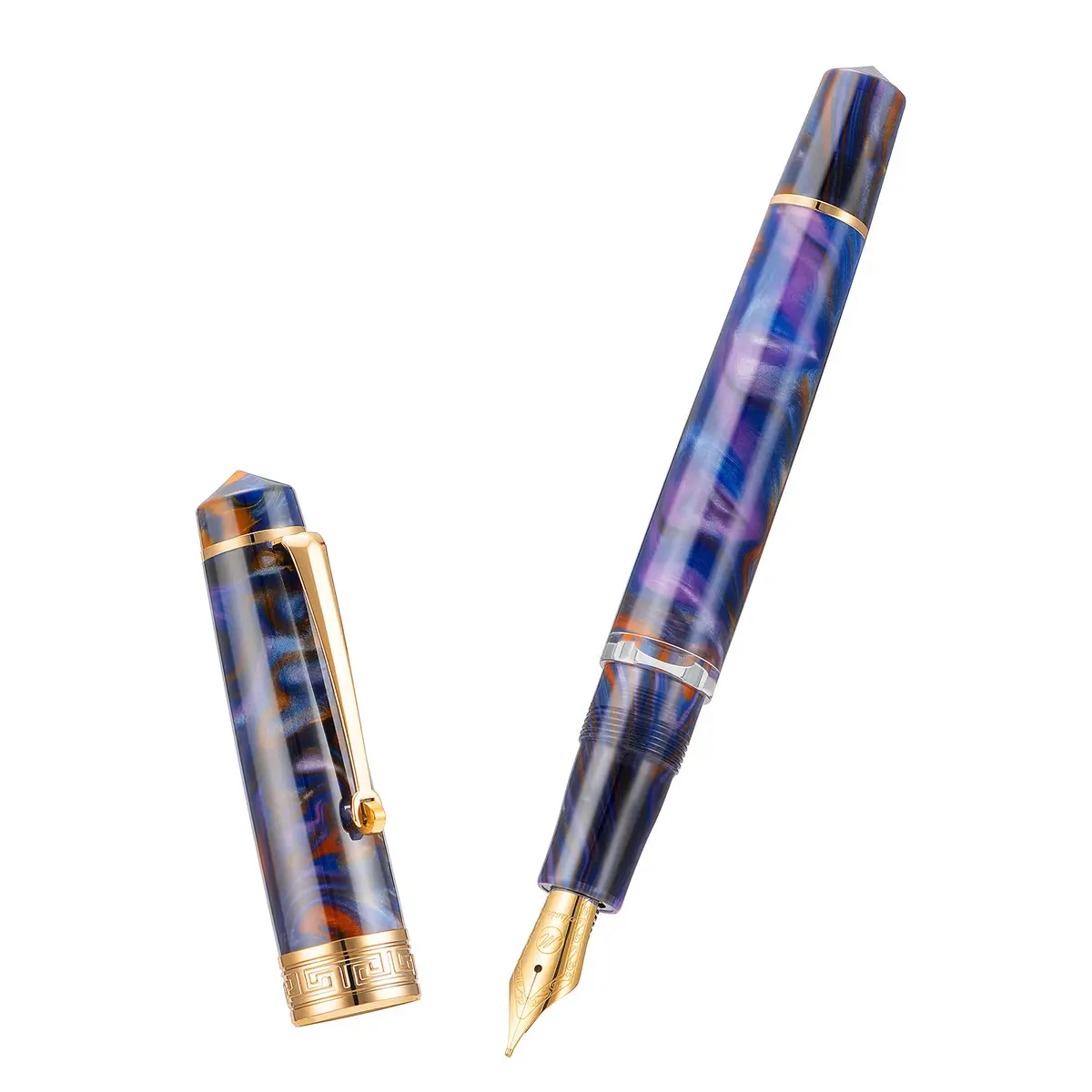 Asvine P20 Piston Fountain Pen Purple Resin, Extra Fine Nib, Gold Trim | Smooth Writer Collection with Case Set - view 2