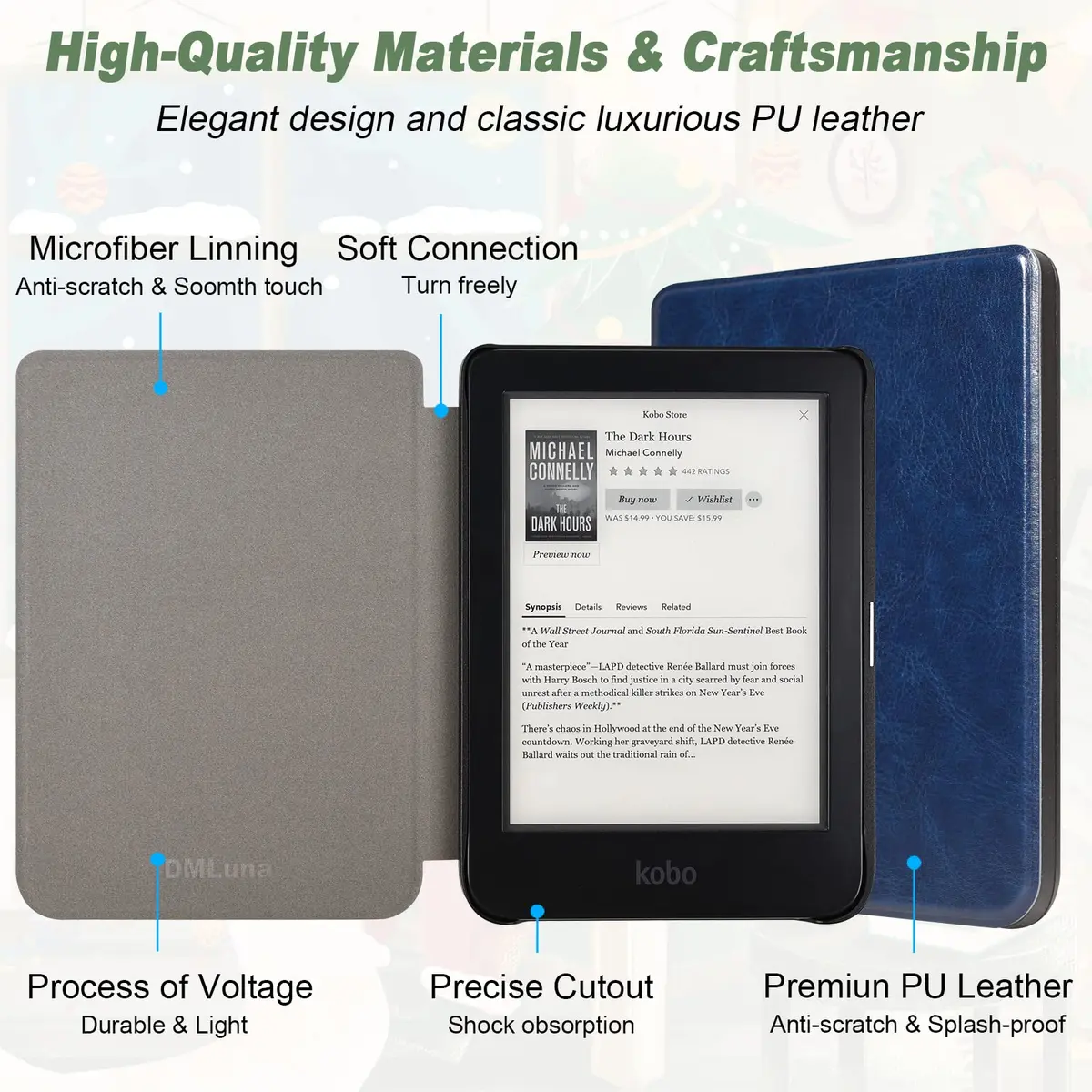 DMLuna Ultra Slim Lightweight Folio Case for Kobo Clara 2E 6" | Auto Sleep/Wake Function, Navy Blue - view 6