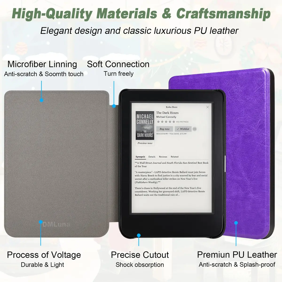 DMLuna Case for Kobo Clara 2E 6" - Ultra Slim Lightweight Folio with Auto Sleep/Wake Function, Purple | Premium PU Leather Protective Cover - view 6