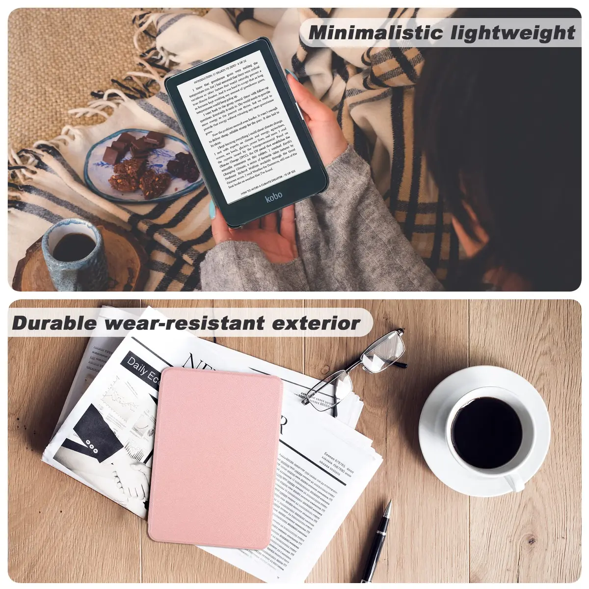 DMLuna Rose Gold Folio Case for Kobo Clara BW/Colour/2E 6" | Auto Sleep Wake PU Leather Cover - view 7