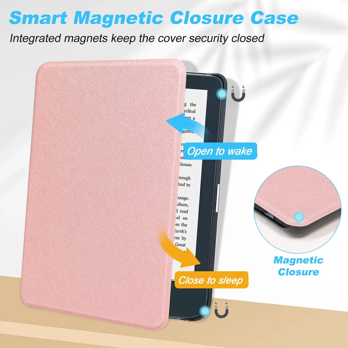DMLuna Rose Gold Folio Case for Kobo Clara BW/Colour/2E 6" | Auto Sleep Wake PU Leather Cover - view 3