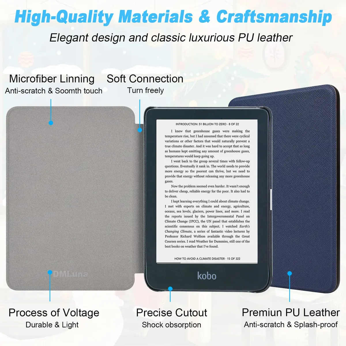 DMLuna Case for Kobo Clara 2E 6" - Ultra Slim Lightweight PU Leather Folio with Auto Sleep/Wake Function, Navy Blue | Imported from USA - view 6