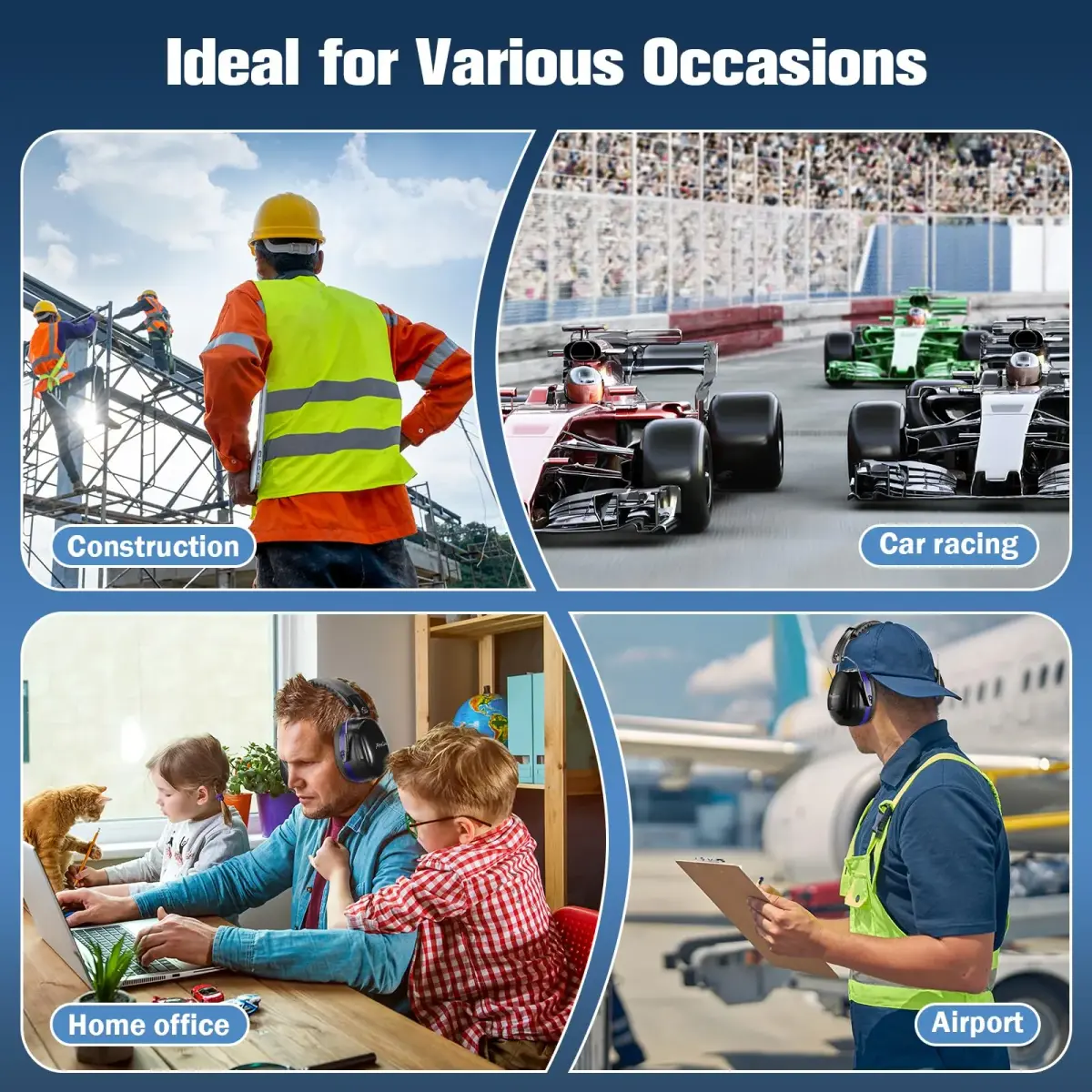 ProCase NRR 32dB Safety Earmuffs for Adults & Kids | Foldable Noise Reduction Earmuffs with Comfortable Fit for Shooting, Construction, Mowing and Sensory Support - Blue - view 9