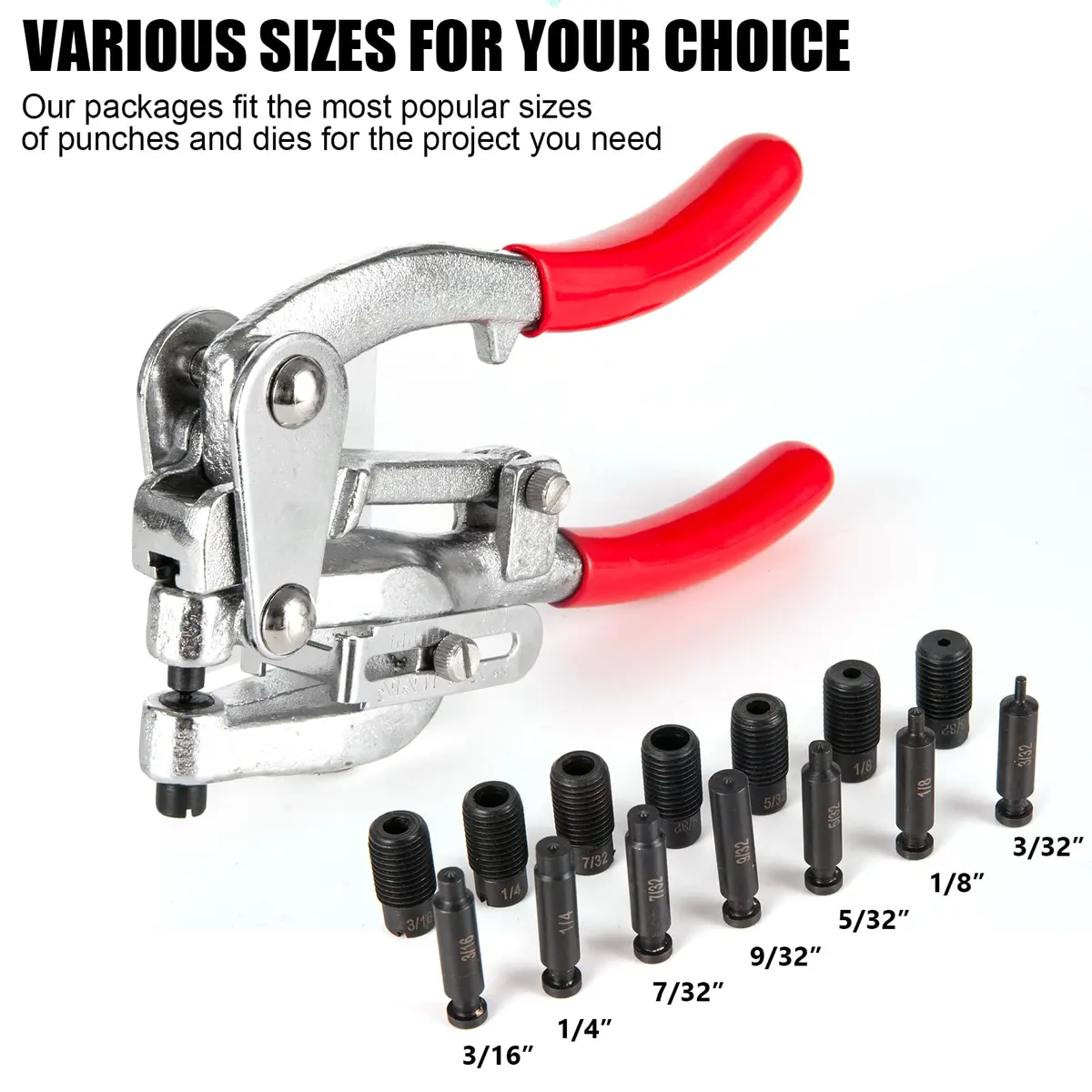 NiQinWuKin Heavy Duty Hole Punch Tool Set | Professional Metal Hand Punch 3/32in to 9/32in | Red - view 3