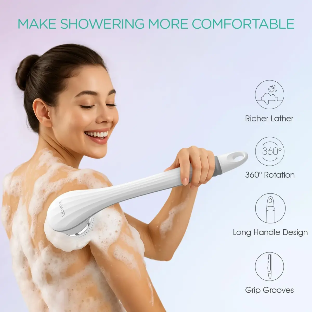 VOYOR BC100 Electric Body Brush with Long Handle | 4-in-1 Exfoliating Spin Brush for Shower - view 2