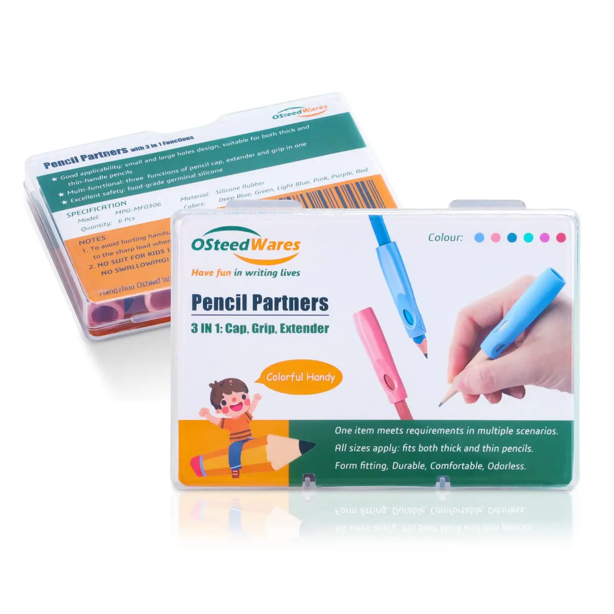 OSteed Pencil Grip, Extender & Cap 3 In 1 | Multi-Functional, Food-Grade Silicone, 6 Pcs - view 8