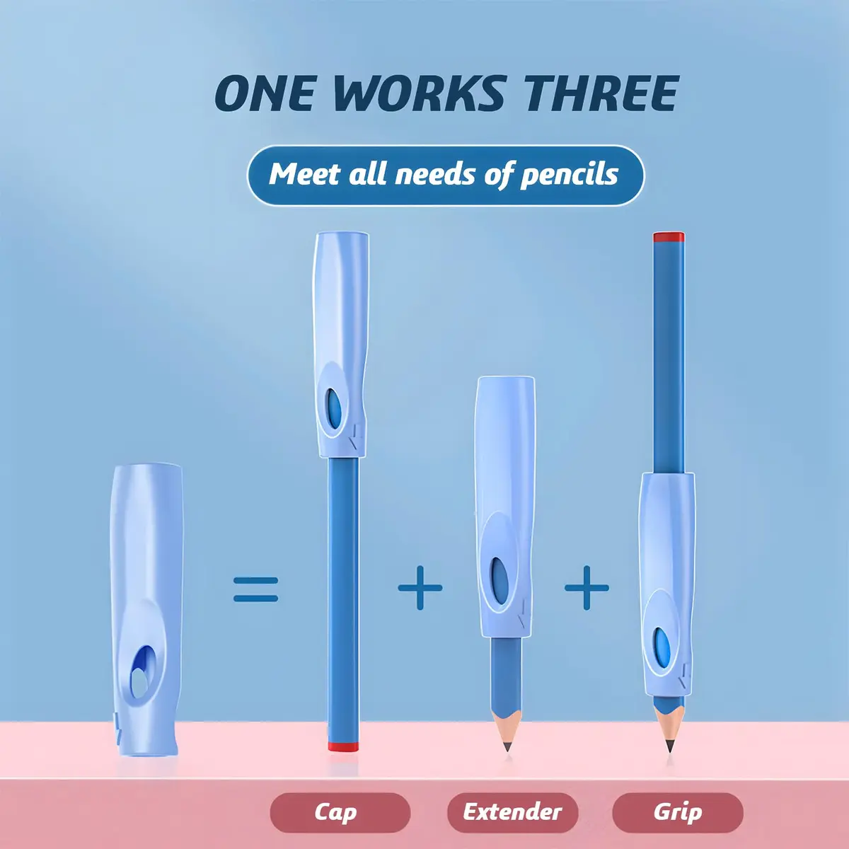 OSteed Pencil Grip, Extender & Cap 3 In 1 | Multi-Functional, Food-Grade Silicone, 6 Pcs - view 2