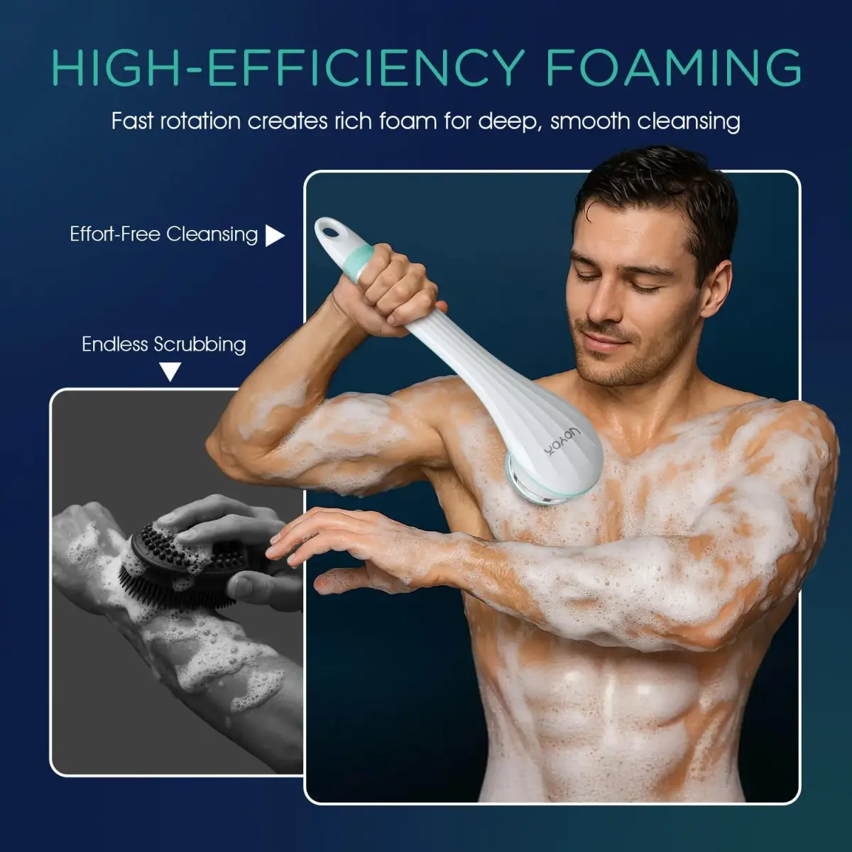 VOYOR Electric Silicone Body Scrubber BC100 Blue | Long Handle Back Scrubber for Shower with 4 Brush Heads - view 3