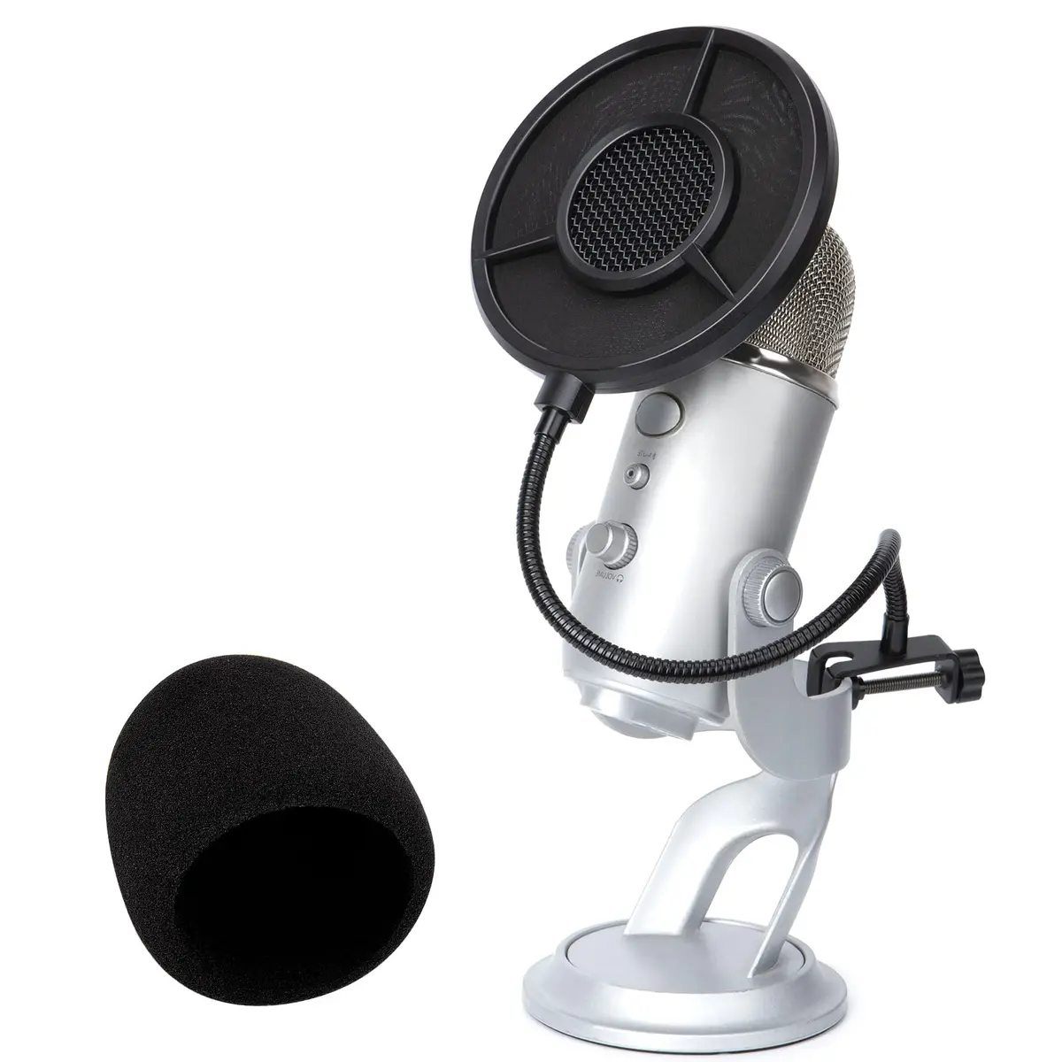 YOUSHARES Blue Yeti Pop Filter Foam Windscreen with Gooseneck & Clamp, 14cm (5.5 Inch) Diameter, 6-Layer Metal Mesh | Professional Mic Accessory for Recording & Streaming - main product image