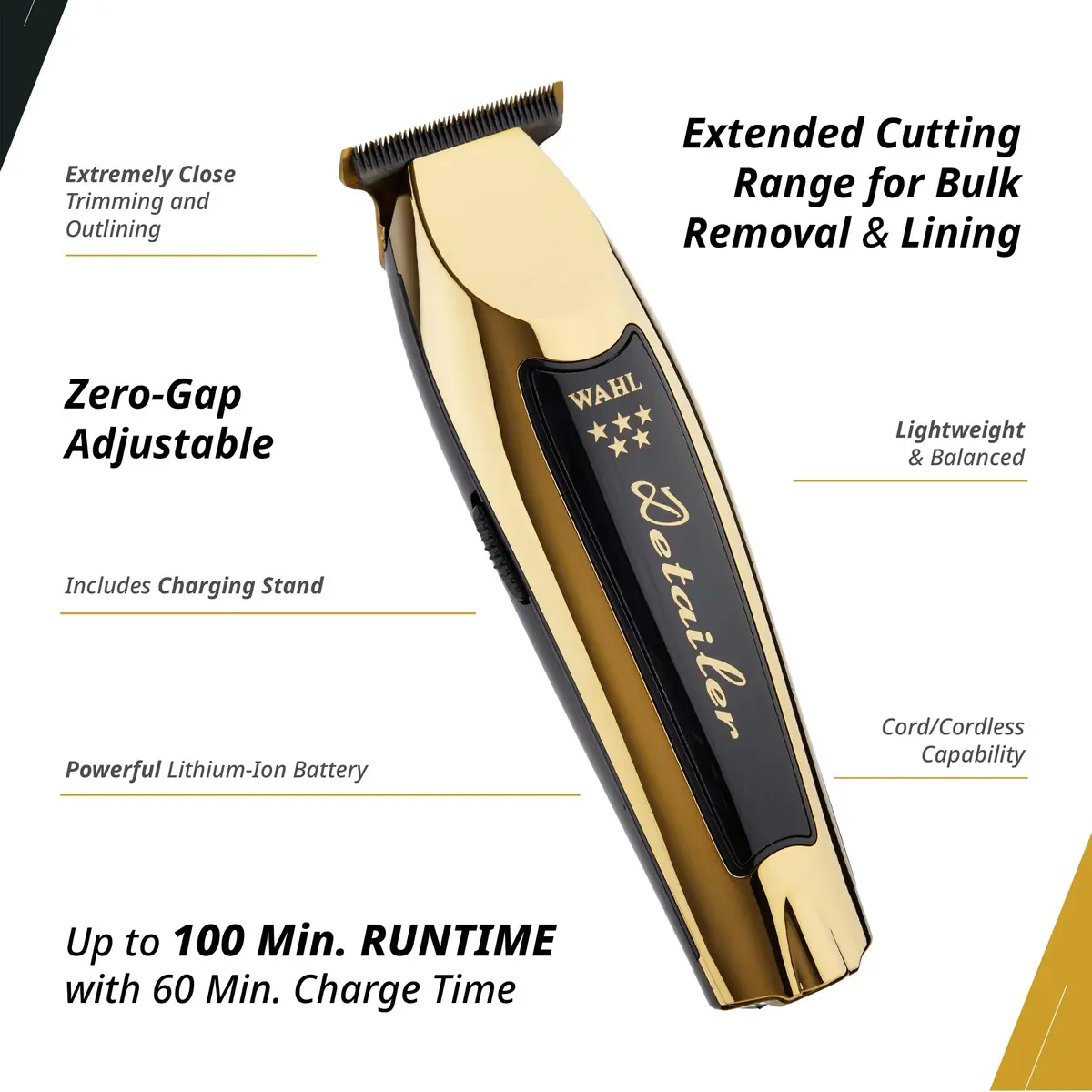 Wahl Professional 5 Star Cordless Detailer Li Trimmer, Black & Gold | Precision, 100 Min Runtime, Ergonomic Design - view 2