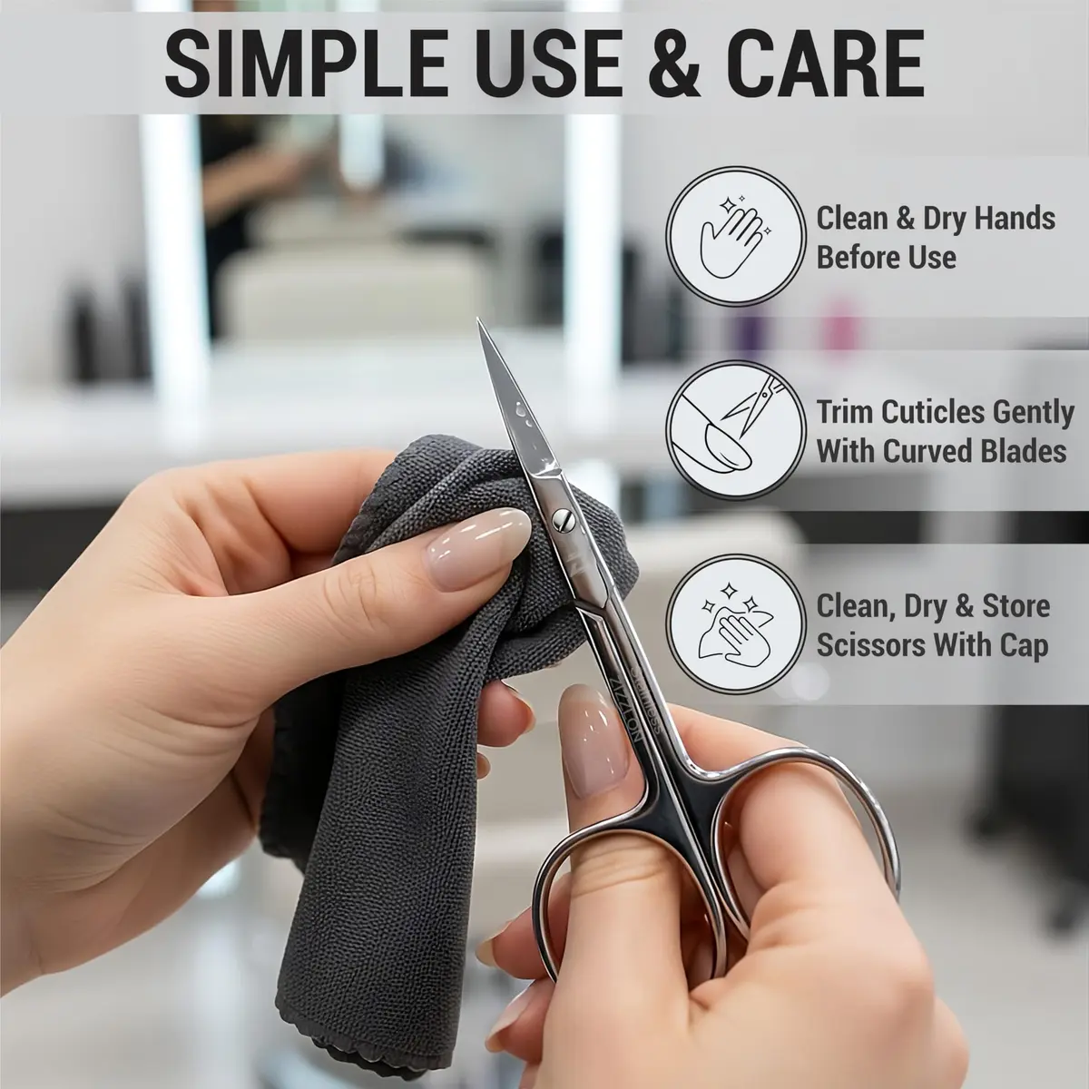 ZIZZLON Cuticle Scissors Extra Fine Curved Stainless Steel Eyebrow Scissors 20mm (0.79 inch) | Precision Grooming Tool for Manicure - view 5