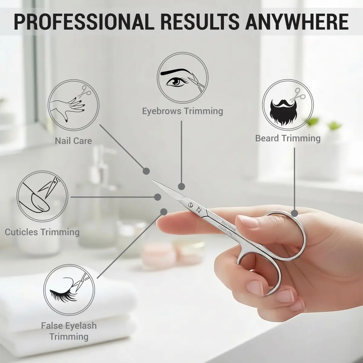 ZIZZLON Cuticle Scissors Extra Fine Curved Stainless Steel Eyebrow Scissors 20mm (0.79 inch) | Precision Grooming Tool for Manicure - view 2