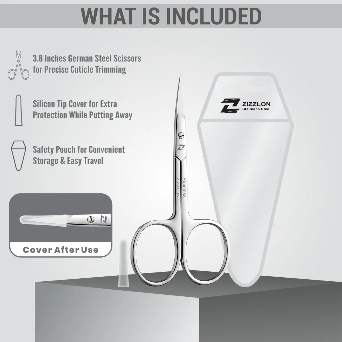 ZIZZLON Cuticle Scissors Extra Fine Curved Stainless Steel Eyebrow Scissors 20mm (0.79 inch) | Precision Grooming Tool for Manicure - view 3