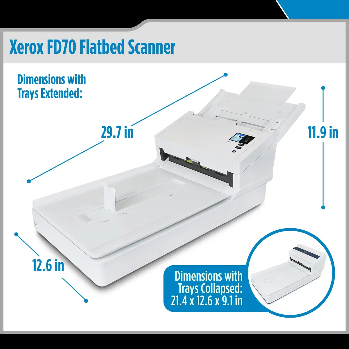 Visioneer Xerox FD70 Scanner, USB Duplex Flatbed Office Document Scanner for PC and Mac, 70 PPM, 120 Page ADF | High-Speed Duplex Document Scanner - view 2