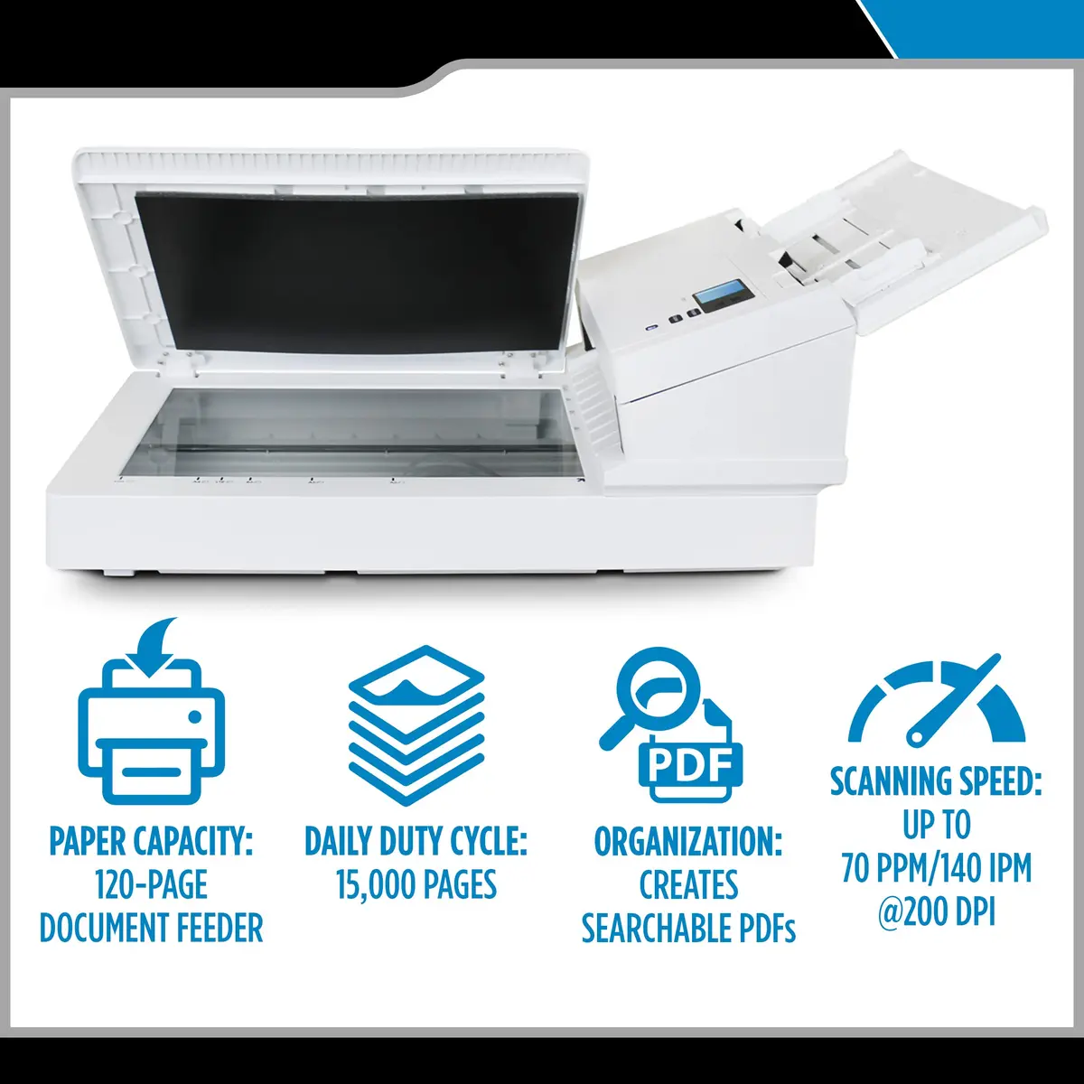 Visioneer Xerox FD70 Scanner, USB Duplex Flatbed Office Document Scanner for PC and Mac, 70 PPM, 120 Page ADF | High-Speed Duplex Document Scanner - view 3