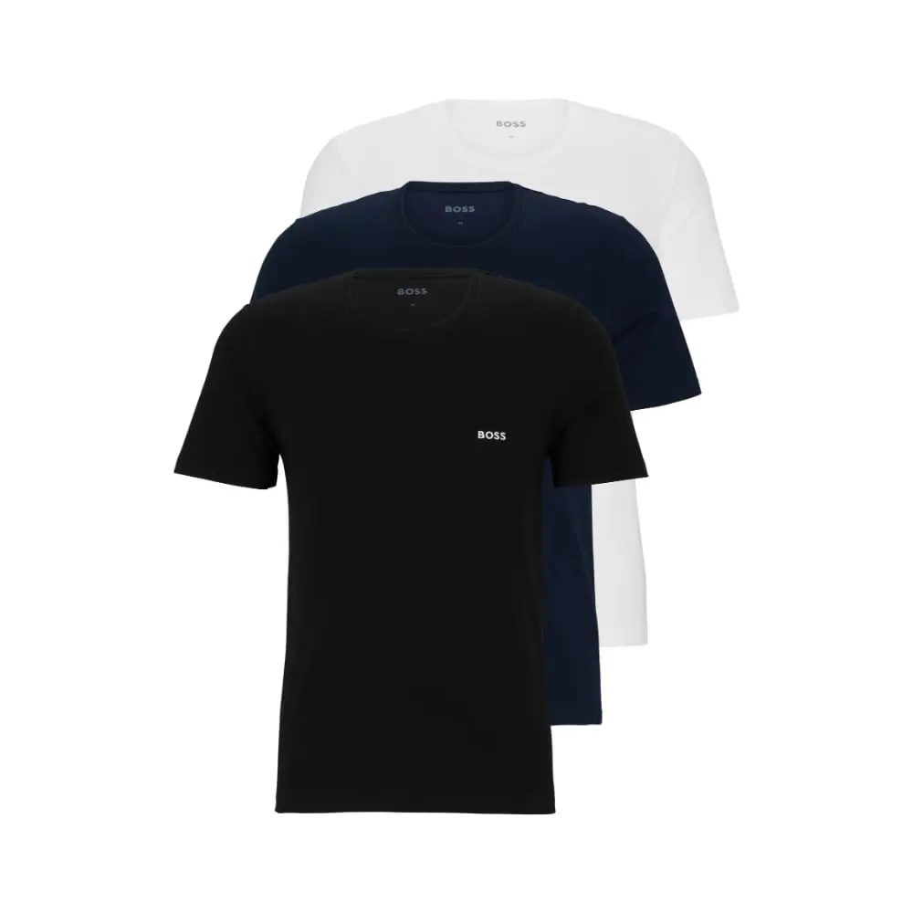 BOSS Men's 3-Pack Crew Neck Cotton Jersey T-Shirts | Bright White, Blue Navy, Soil Black, Medium - main product image