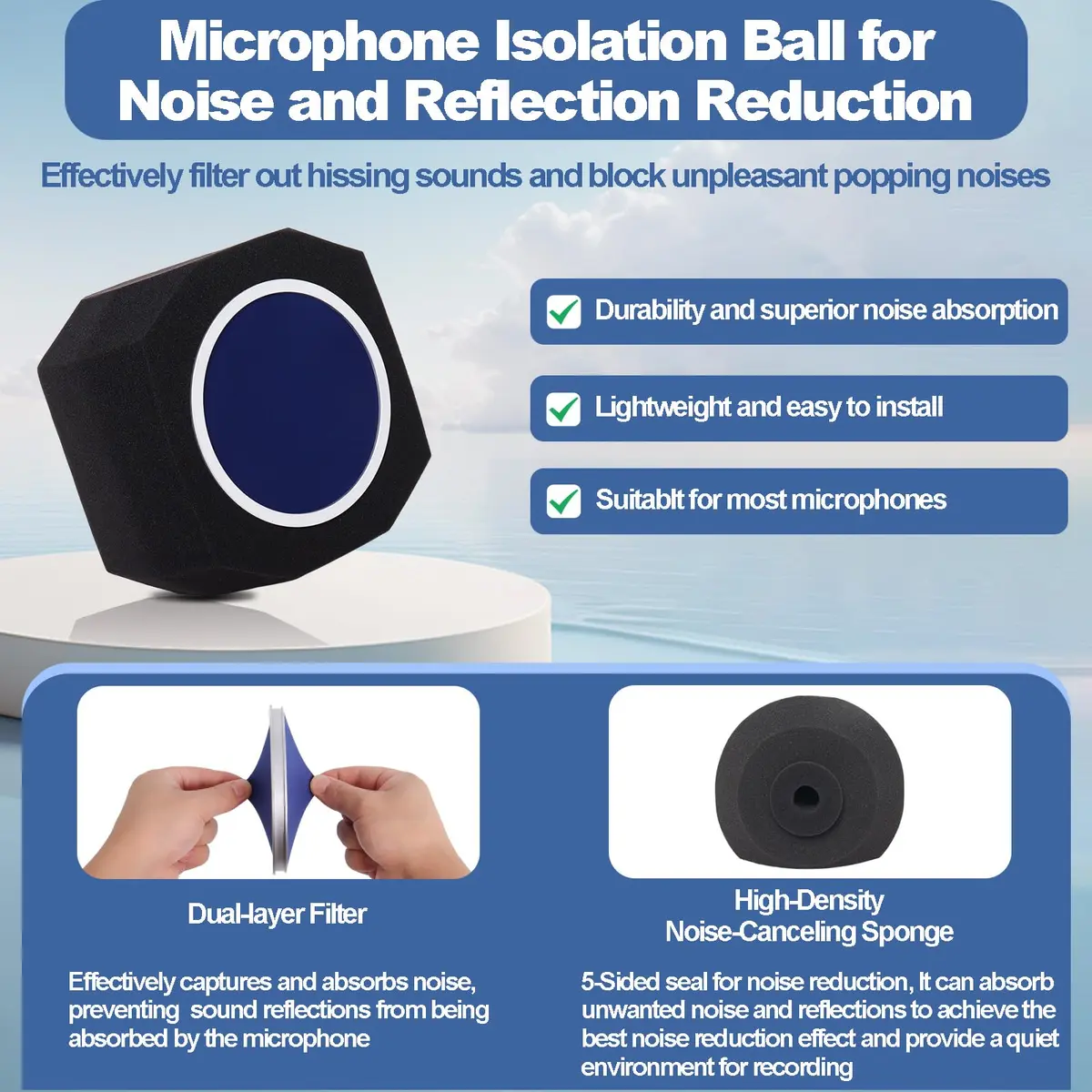 Piwerod Microphone Isolation Ball with Pop Filter for USB & Condenser Mics | Studio-Grade Sound & Noise Reduction - view 5