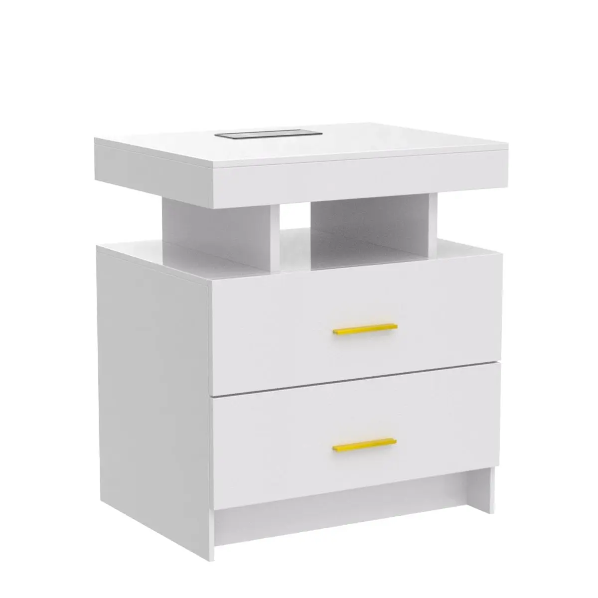 HNEBC LED Nightstand Set of 2 with Charging Station | Auto Sensor 3-Color Light, Wireless & USB Charging, 2 Drawers, Black - view 4