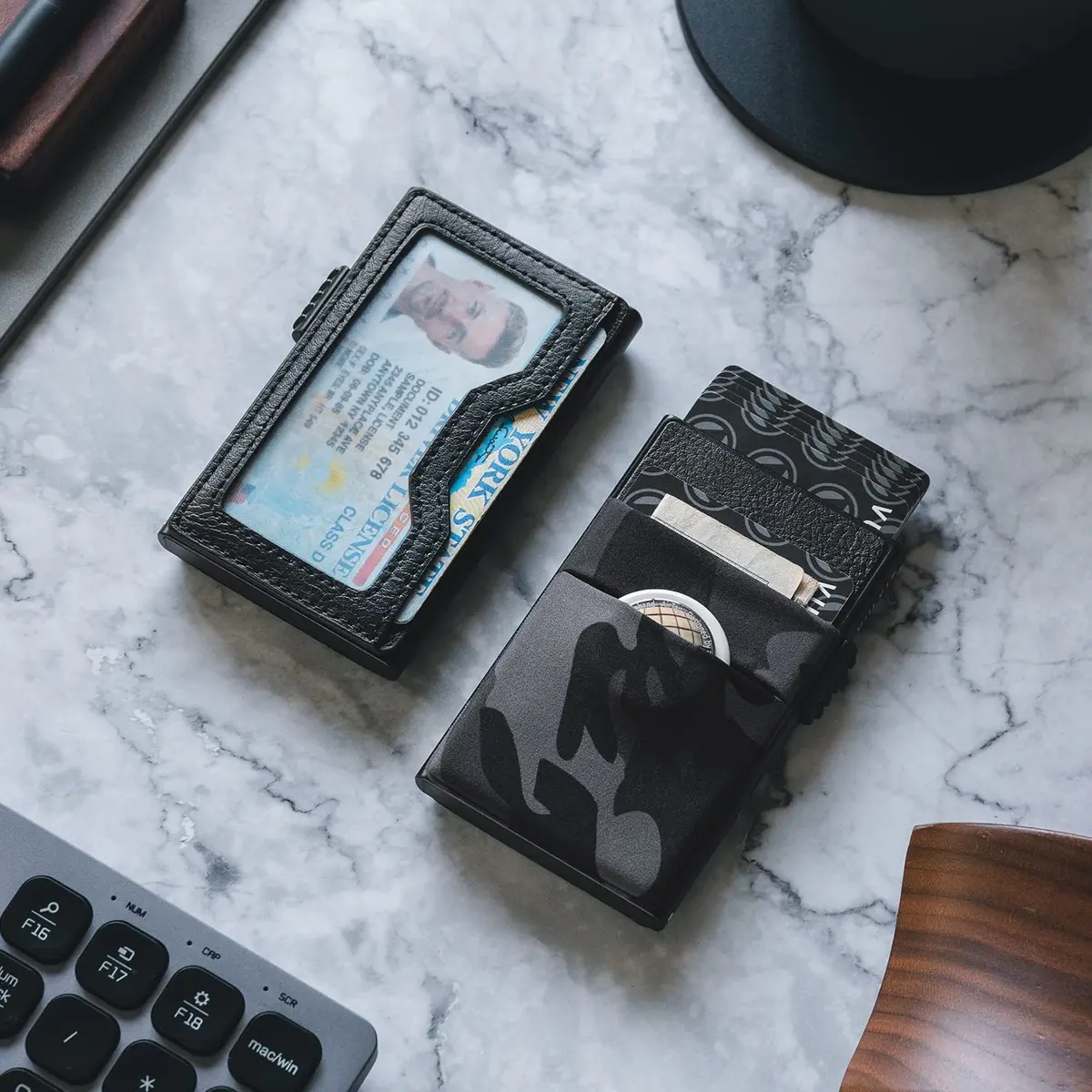 VULKIT Minimalist Wallet with ID Window & Pop Up Card Holder, RFID Blocking Slim Design for Airtag, Cash, Coins, Credit Cards (Black Camo) - view 6