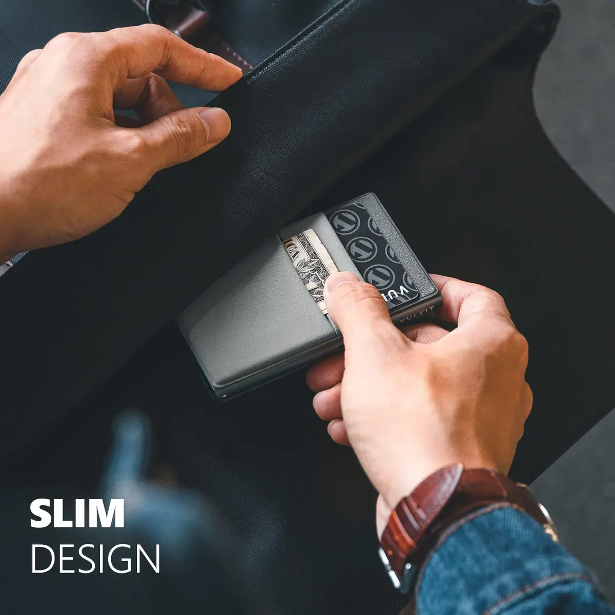 VULKIT Minimalist Wallet with ID Window & EDC Pocket Pop Up Card Holder RFID Blocking Slim Wallet Design for Airtag Cash Coins & Credit Cards - view 4