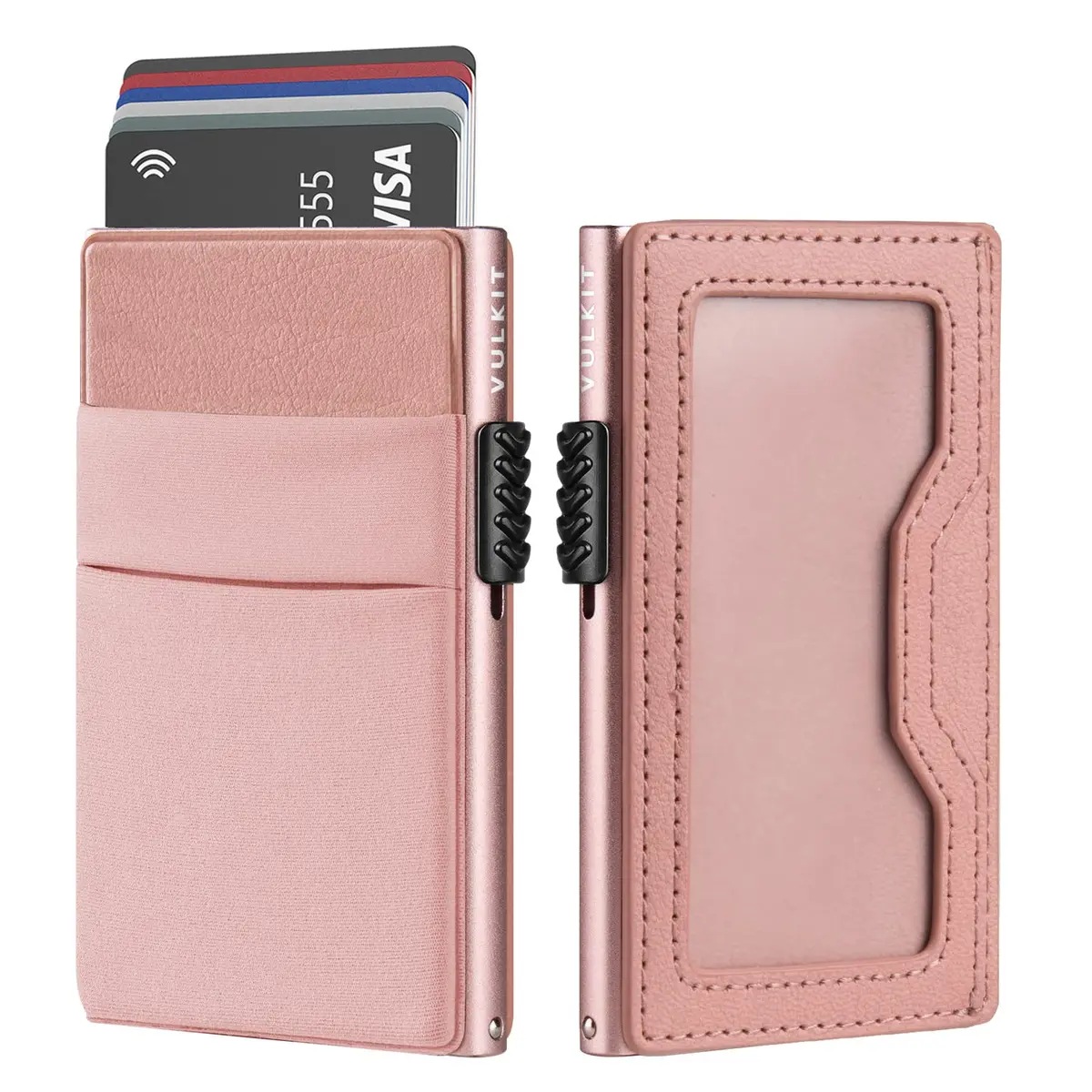 VULKIT Minimalist Pop Up Card Holder Wallet with ID Window & Airtag Pocket | Pink 6.8cm x 10.4cm - main product image